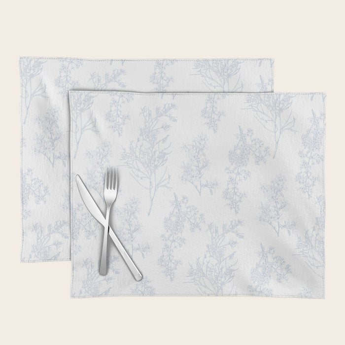 Botanical Cottage Floral Pattern in Soft Light Blue and White Placemat Gallery Image 1