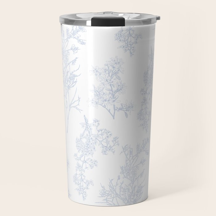 Botanical Cottage Floral Pattern in Soft Light Blue and White Travel Mug Gallery Image 1