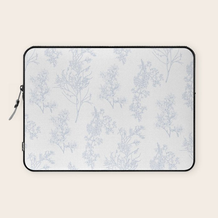 Botanical Cottage Floral Pattern in Soft Light Blue and White Laptop Sleeve Gallery Image 1