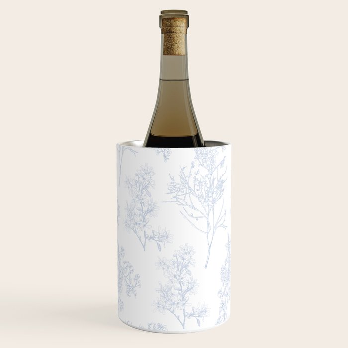 Botanical Cottage Floral Pattern in Soft Light Blue and White Wine Chiller Gallery Image 2