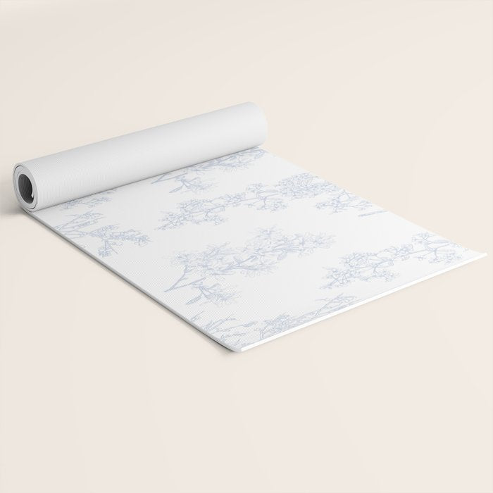 Botanical Cottage Floral Pattern in Soft Light Blue and White Yoga Mat Gallery Image 2