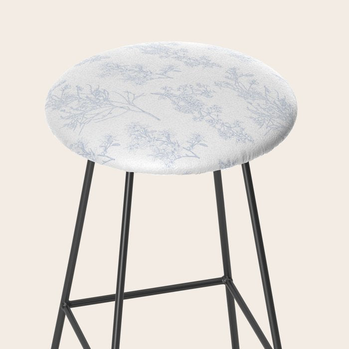 Botanical Cottage Floral Pattern in Soft Light Blue and White Stool Gallery Image 2