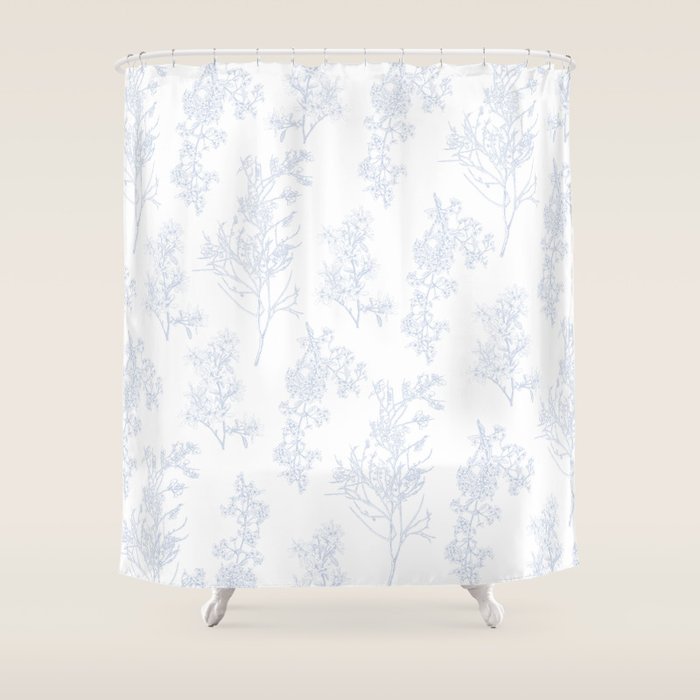 Botanical Cottage Floral Pattern in Soft Light Blue and White Shower Curtain Gallery Image 1