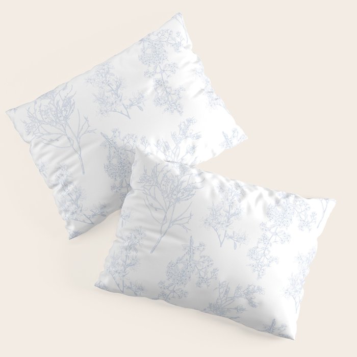 Botanical Cottage Floral Pattern in Soft Light Blue and White Pillow Sham Gallery Image 1