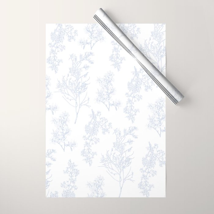 Botanical Cottage Floral Pattern in Soft Light Blue and White Wrapping Paper Gallery Image 1