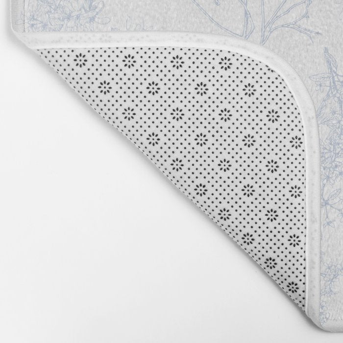 Botanical Cottage Floral Pattern in Soft Light Blue and White Bath Mat Gallery Image 2