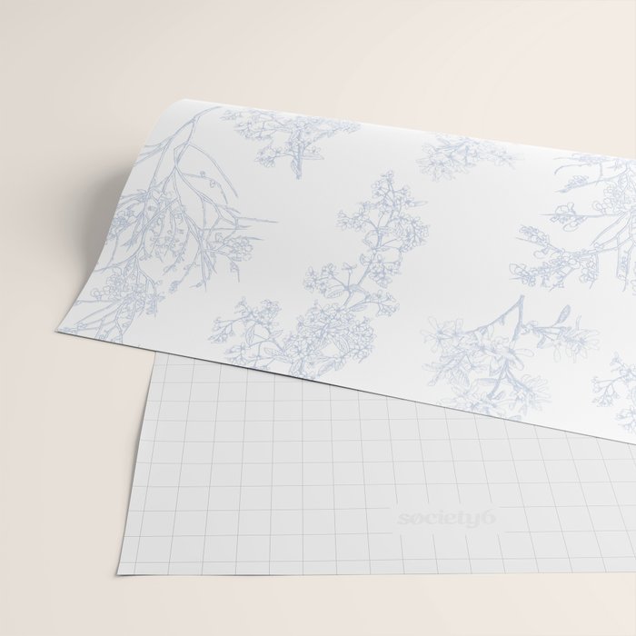 Botanical Cottage Floral Pattern in Soft Light Blue and White Wrapping Paper Gallery Image 2