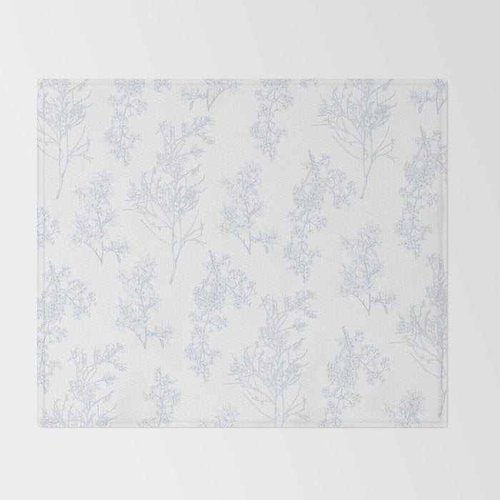 Botanical Cottage Floral Pattern in Soft Light Blue and White Throw Blanket Gallery Image 2