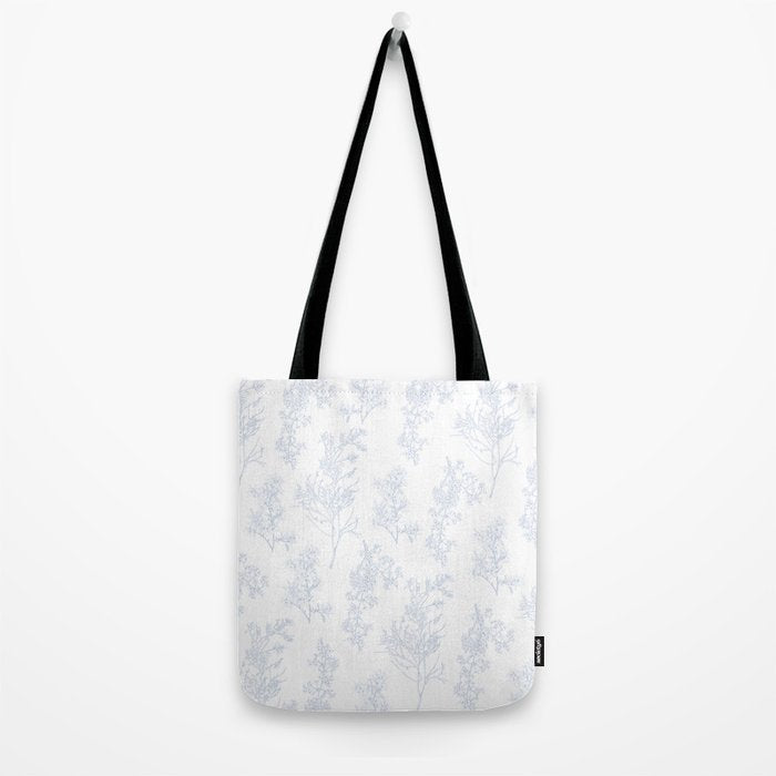 Botanical Cottage Floral Pattern in Soft Light Blue and White Tote Bag Gallery Image 2