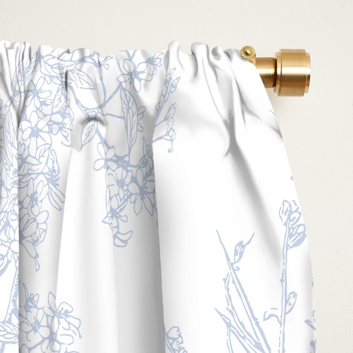 Botanical Cottage Floral Pattern in Soft Light Blue and White Window Curtain Gallery Image 2