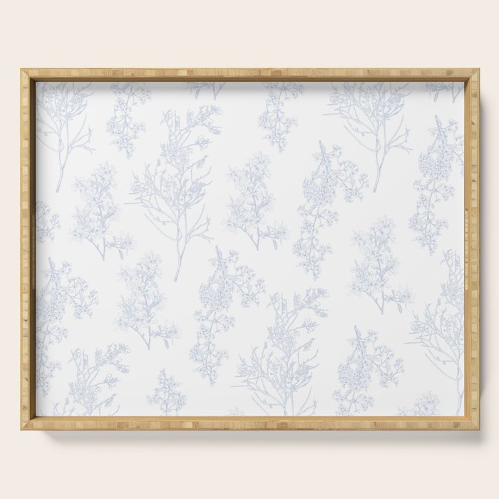 Botanical Cottage Floral Pattern in Soft Light Blue and White Serving Tray Gallery Image 1