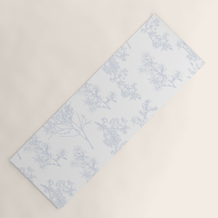 Botanical Cottage Floral Pattern in Soft Light Blue and White Yoga Mat Gallery Image 1