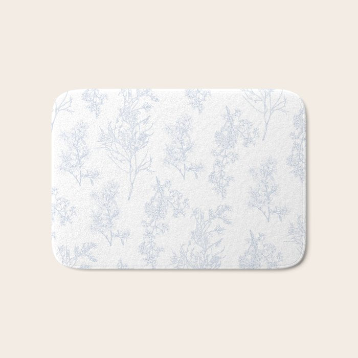 Botanical Cottage Floral Pattern in Soft Light Blue and White Bath Mat Gallery Image 1