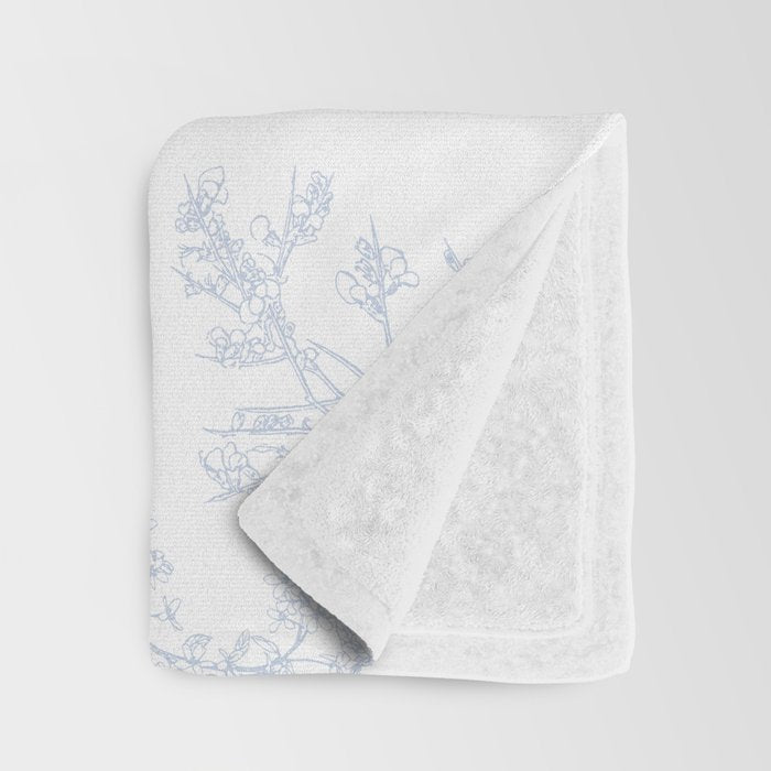 Botanical Cottage Floral Pattern in Soft Light Blue and White Throw Blanket Gallery Image 3