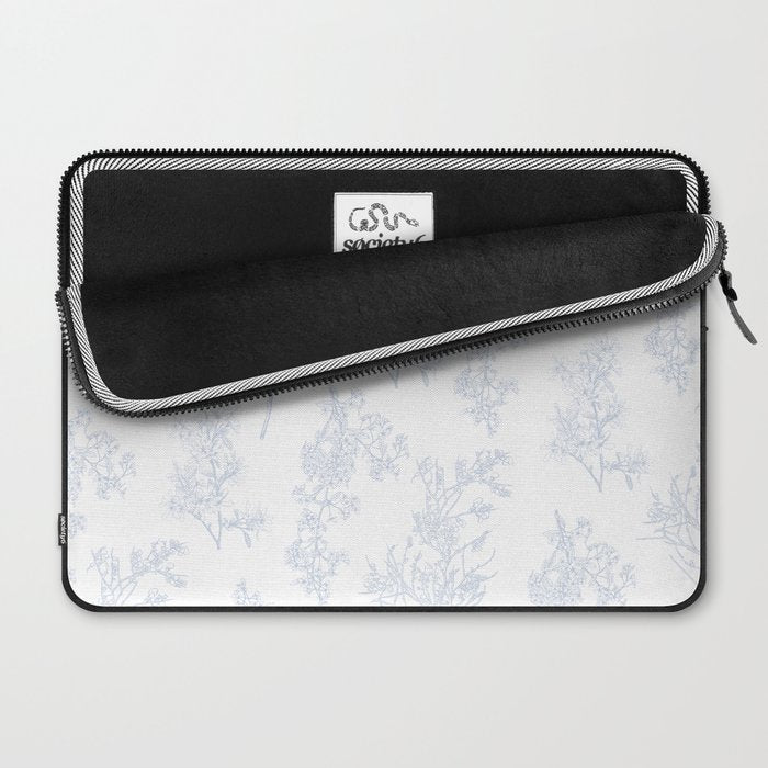 Botanical Cottage Floral Pattern in Soft Light Blue and White Laptop Sleeve Gallery Image 2