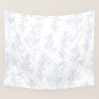 Botanical Cottage Floral Pattern in Soft Light Blue and White Wall Tapestry Gallery Image 4