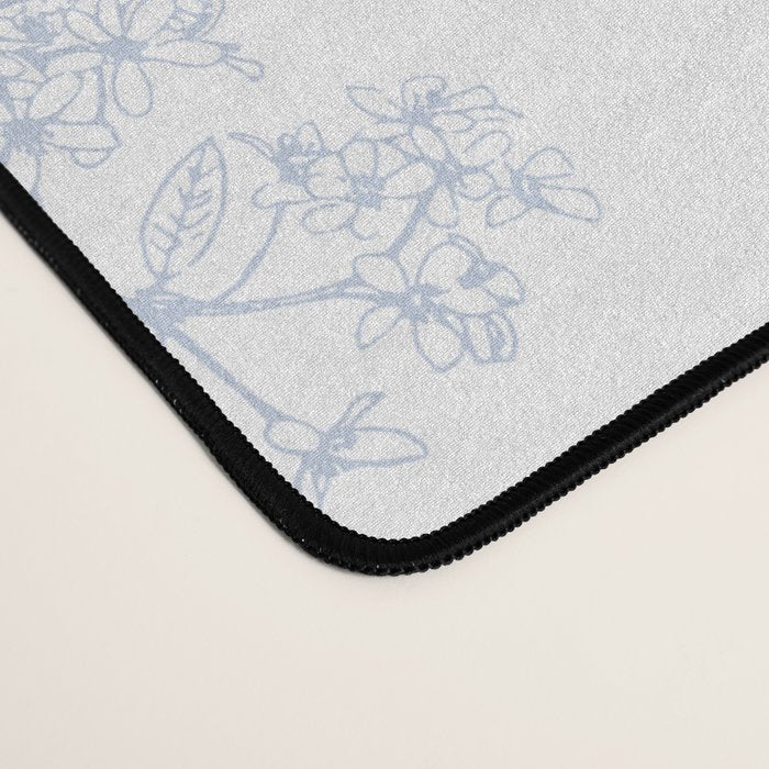 Botanical Cottage Floral Pattern in Soft Light Blue and White Desk Mat Gallery Image 4