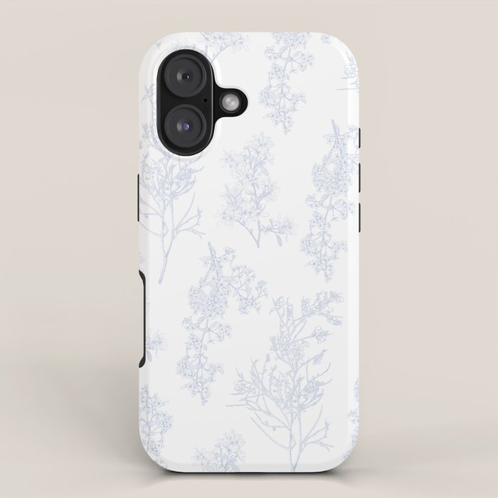 Botanical Cottage Floral Pattern in Soft Light Blue and White iPhone Case Gallery Image 1