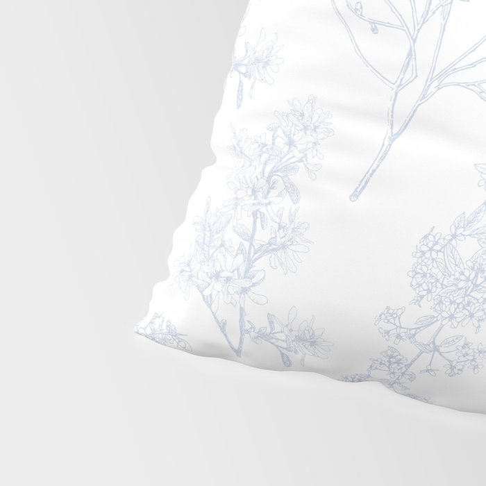 Botanical Cottage Floral Pattern in Soft Light Blue and White Pillow Sham Gallery Image 4