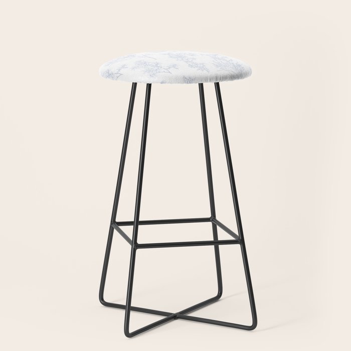 Botanical Cottage Floral Pattern in Soft Light Blue and White Stool Gallery Image 1