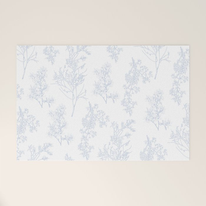 Botanical Cottage Floral Pattern in Soft Light Blue and White Welcome Mat Gallery Image 1