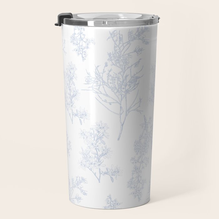 Botanical Cottage Floral Pattern in Soft Light Blue and White Travel Mug Gallery Image 3
