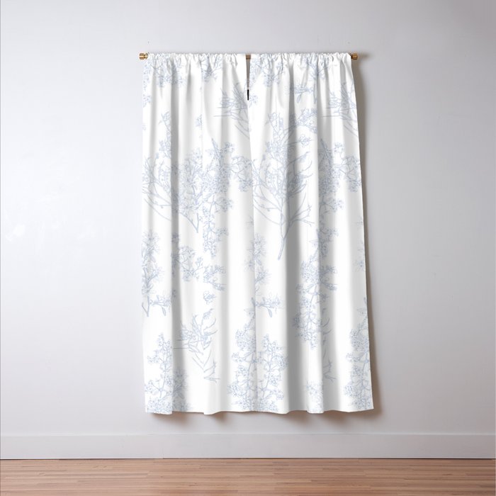 Botanical Cottage Floral Pattern in Soft Light Blue and White Window Curtain Gallery Image 3