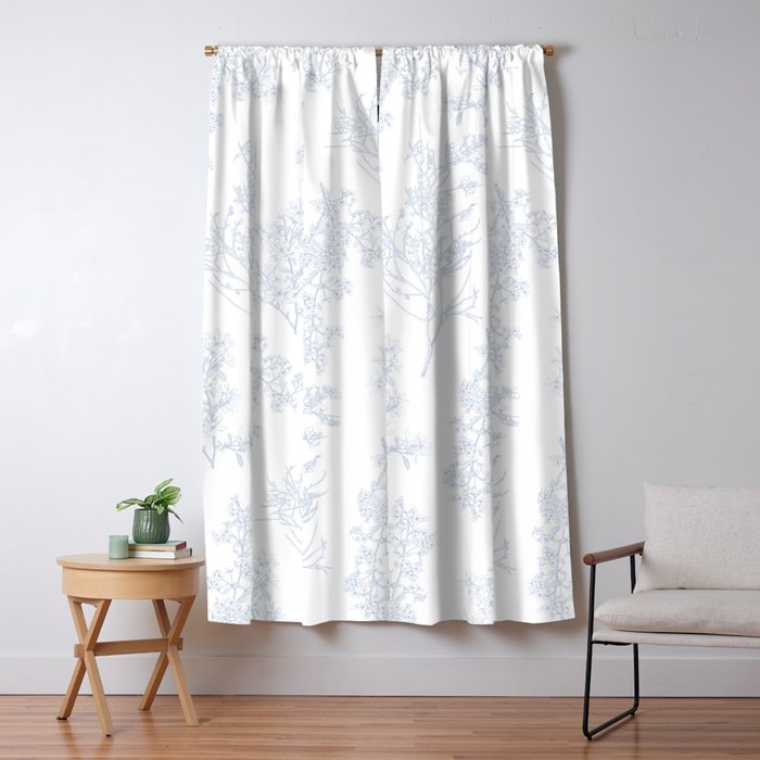 Botanical Cottage Floral Pattern in Soft Light Blue and White Window Curtain Gallery Image 5