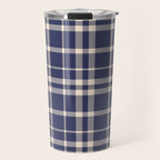Denim Blue & White Festive Plaid Travel Mug Gallery Image 1