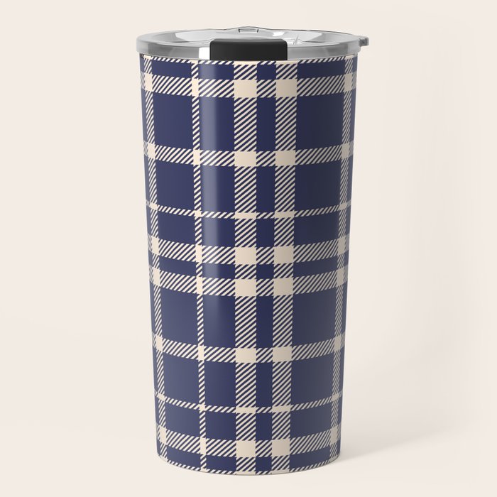 Denim Blue & White Festive Plaid Travel Mug Gallery Image 1