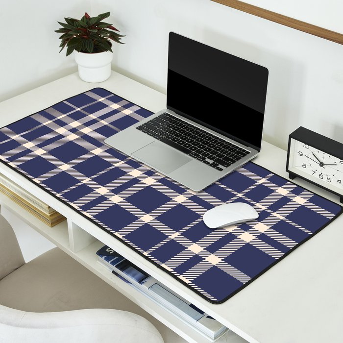 Denim Blue & White Festive Plaid Desk Mat Gallery Image 2