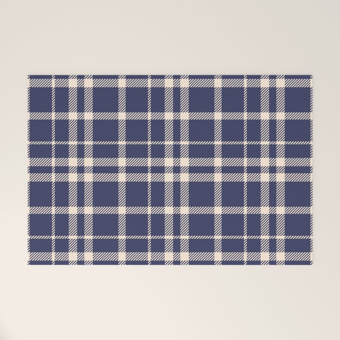 Denim Blue & White Festive Plaid Welcome Mat Gallery Image 1