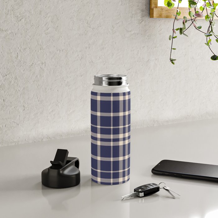 Denim Blue & White Festive Plaid Water Bottle Gallery Image 4