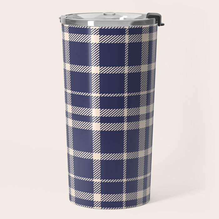 Denim Blue & White Festive Plaid Travel Mug Gallery Image 2