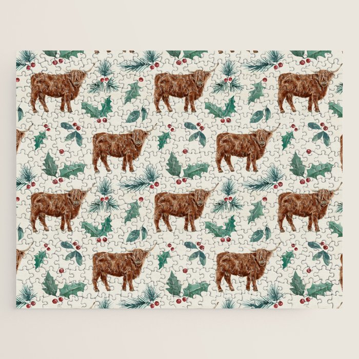 Farm house Christmas Burlap Jigsaw Puzzle Gallery Image 1