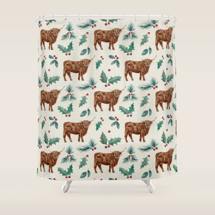 Farm house Christmas Burlap Shower Curtain Gallery Image 1