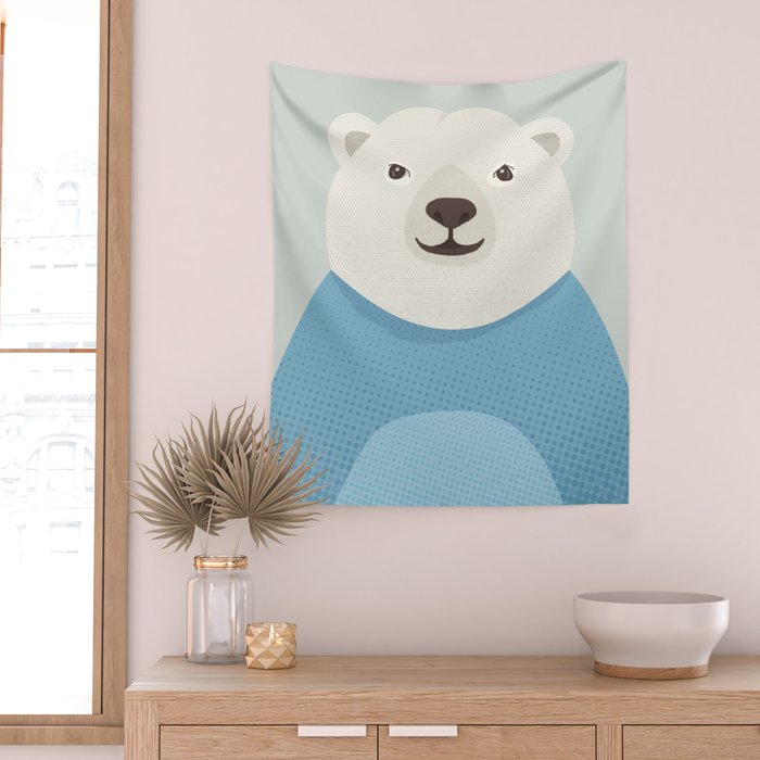 Whimsy Polar Bear, Animal Portrait Wall Tapestry Gallery Image 2