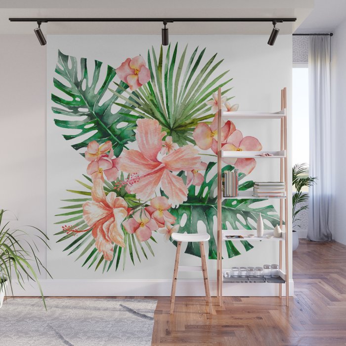 Tropical Jungle Hibiscus Flowers - Floral Wall Mural Gallery Image 1