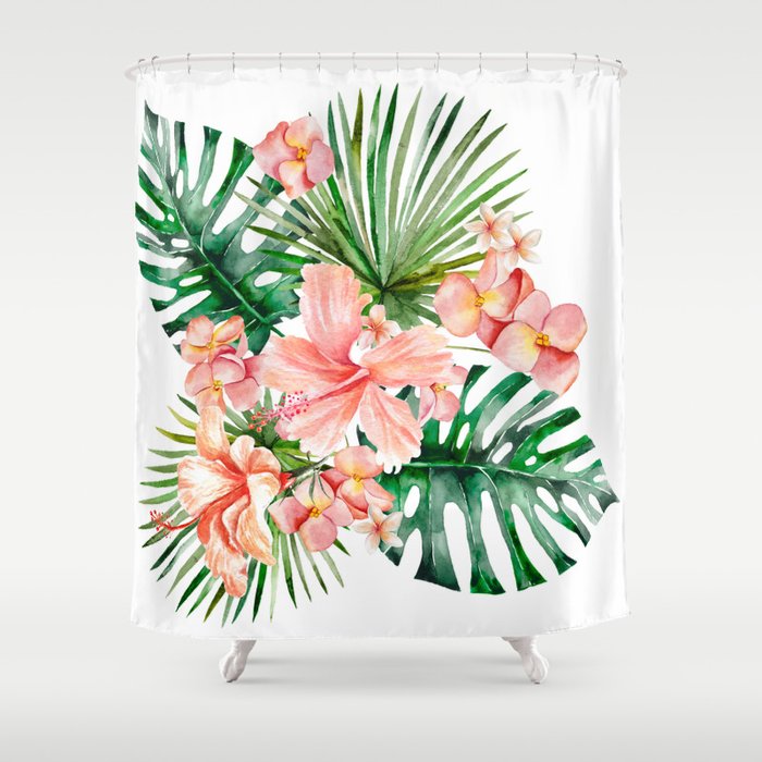 Tropical Jungle Hibiscus Flowers - Floral Shower Curtain Gallery Image 1