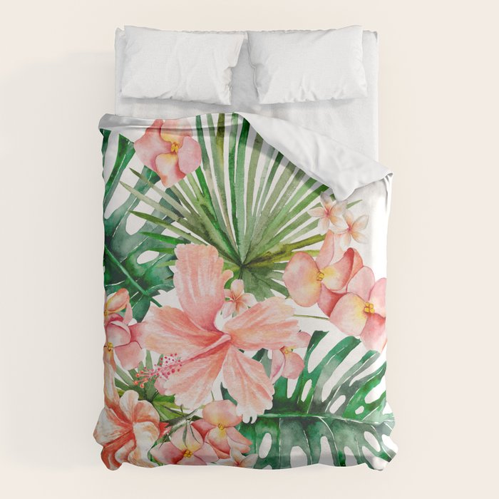 Tropical Jungle Hibiscus Flowers - Floral Duvet Cover Gallery Image 1