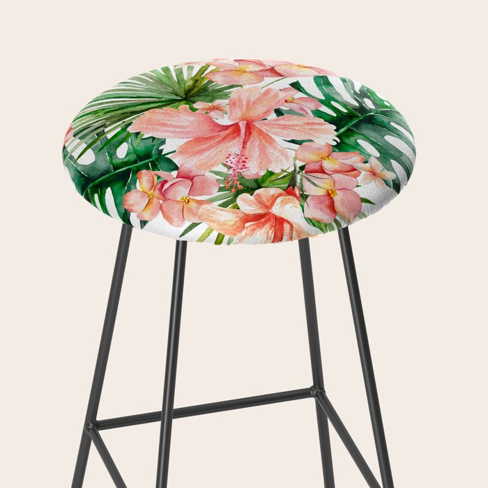 Tropical Jungle Hibiscus Flowers - Floral Stool Gallery Image 2