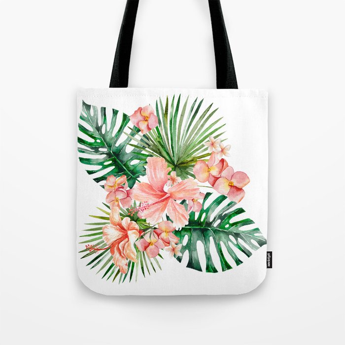 Tropical Jungle Hibiscus Flowers - Floral Tote Bag Gallery Image 1