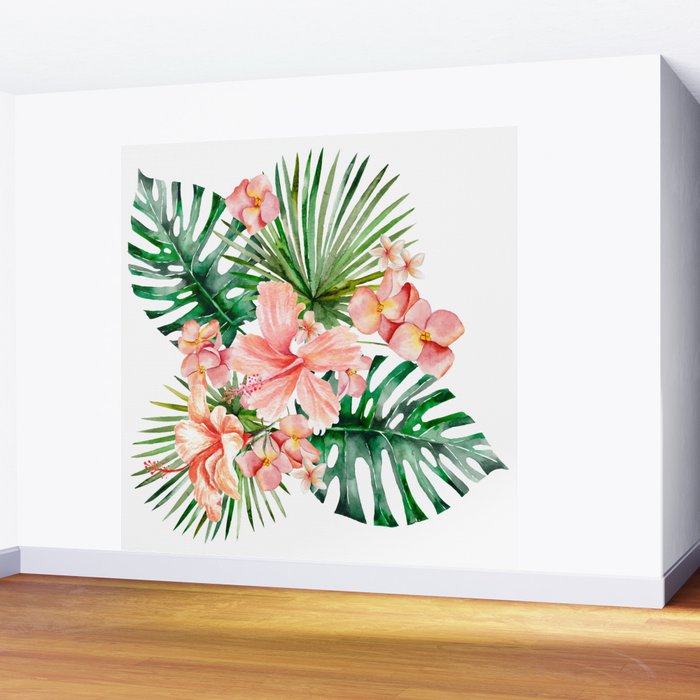 Tropical Jungle Hibiscus Flowers - Floral Wall Mural Gallery Image 2