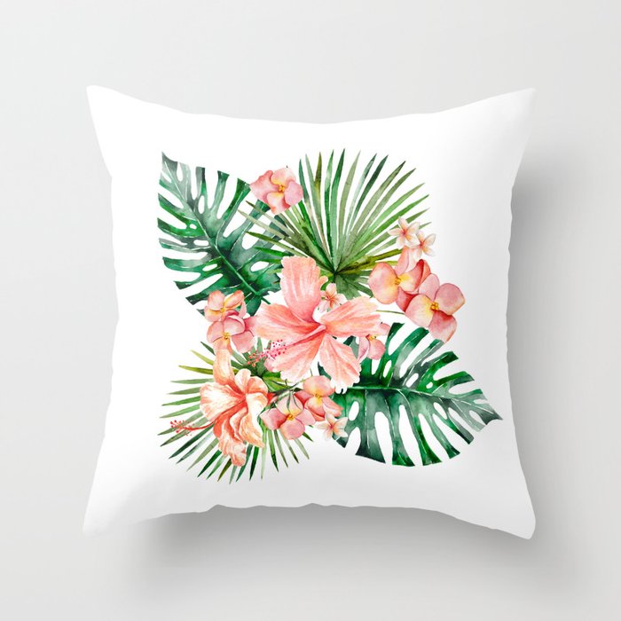 Tropical Jungle Hibiscus Flowers - Floral Throw Pillow Gallery Image 6