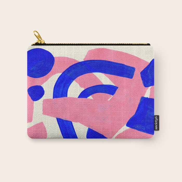 Blue Pink Fun Colorful Mid Century Modern Abstract Painting Shapes Pattern Carry All Pouch Gallery Image 1