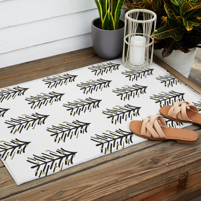 Black and gold spiky tree Outdoor Rug Gallery Image 2