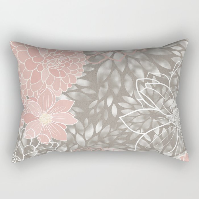 Floral Dahlias, Blush Pink, Gray, White Rectangular Pillow Gallery Image 2