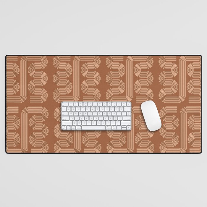 Geometric Lines in Terracotta and Beige 76 (Mid century Midern Rainbow Abstract) Desk Mat Gallery Image 1