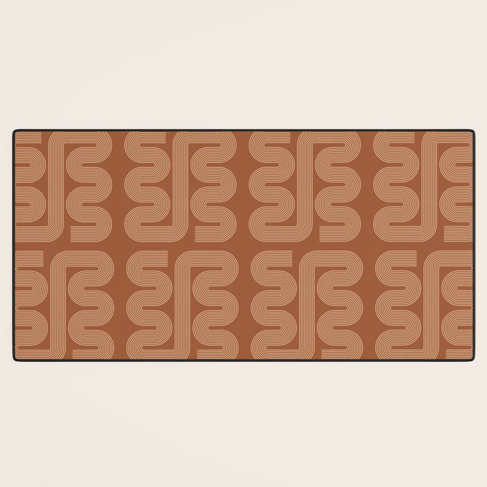 Geometric Lines in Terracotta and Beige 76 (Mid century Midern Rainbow Abstract) Desk Mat Gallery Image 3