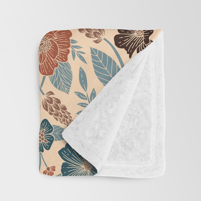 Fall Floral Pattern in Blue, Brown & Rust Throw Blanket Gallery Image 3